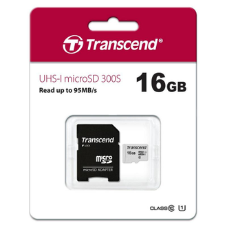 Карта памяти Transcend 300S microSDHC 16Gb UHS-I Cl10 + адаптер, TS16GUSD300S-A