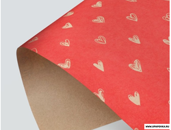 Бумага крафтовая «Сердечки» фон красный 50 x 70 см