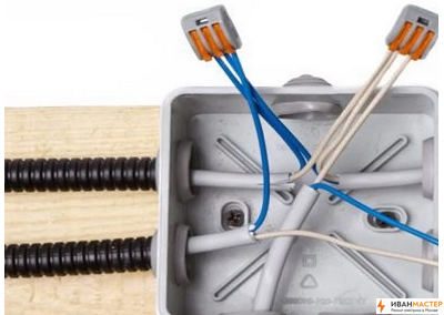 Монтаж распаечной коробки в проводке дачи Москва ИВАНМАСТЕР