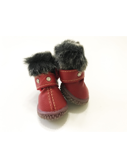 Ботинки для собак со стразами красные