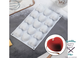 Форма для муссовых десертов и выпечки 29,8×17,3 см "Сердца", 15 ячеек, цвет белый