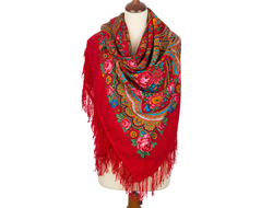 Павловопосадские шерстяные платки 146x146 см, с шерстяной бахромой