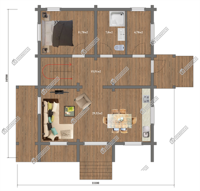 Двухэтажный Дом из клееного бруса "Княжий луг", 170 м2