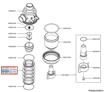 Фильтрующий элемент 50 меш, син. (замена K00100030)