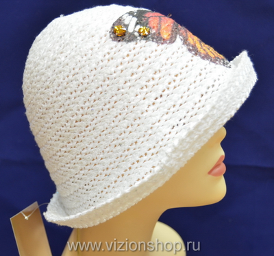 Женская шляпка лето 2016 белая шляпка с бабочкой