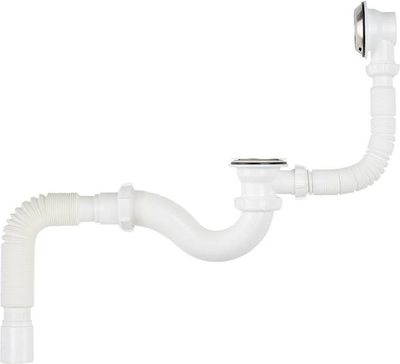 Сифон для ванны с выпуском и переливом, гибкая труба 40х40/50, V155-14-MR [56851]