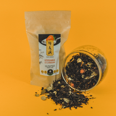 Черный чай с добавками "Клубника со сливками" 100г