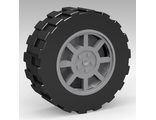 Wheel 11mm D. x 6mm with 8 Spokes with Black Tire 17.5mm D. x 6mm with Shallow Staggered Treads - Band Around Center of Tread  93593 / 92409, Light Bluish Gray (93593c02)