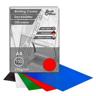 Обложки для переплета картонные ProfiOffice красный А4, 250г/м2, 100 штук в упаковке