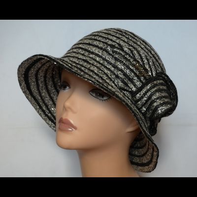 Летняя шляпа из льна Vizio Италия 4804 серебро с черным