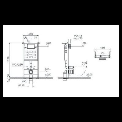 Комплект подвесного безободкового унитаза с толстой крышкой дюропласт с микролифтом VitrA Zentrum, (c инсталляцией и панелью управления глянцевый хром), 9012B003-7206