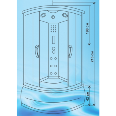 Душевая кабина Водный Мир ВМ-8808, Высокий поддон, задние стекла чёрные, передние стекла тонированные, 100x100x215 см.