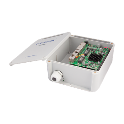 Уличный блок питания/Коммутатор 6 портовый PV-POE04G2W - 4xPoE 10/100 Мбит/c, 2xLAN 1000 Мбит/c, бюджет PoE 65 Вт, IP66 (Версия: 279)