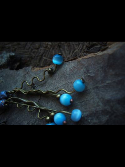 Бохо-серьги с кошачьим глазом "Небесные ручейки"