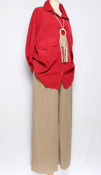 Рубашка Бохо вельветовая "КАРМАНЫ КЛАПАНЫ"  красная до р.54