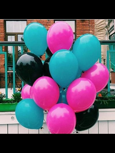 10 шаров бирюзовые,черные,фуксия