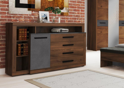 Глазго спальня Тумба с дв и 4 ящ Металл Бруклин/Таксония  ш*г*в 1590?455?1000 мм