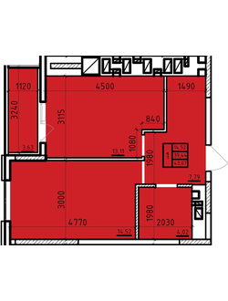 Однокомнатная 43,07 кв.м. ЦЕНА: