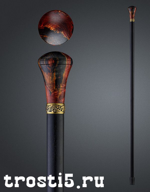 красно черный посох-трость из премиального дерева