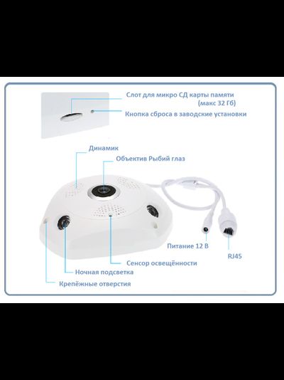 VStarcam. Потолочная - настенная WiFi/LAN видеокамера панорамная с DVR, HD (Eye4)