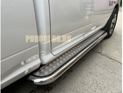 Пороги с накладным листом d76 ПапаТюнинг для Dodge Ram 1500 Crew Cab (DS) D IV 2009-2019