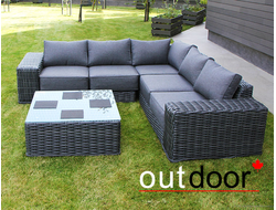 Комплект мебели из ротанга OUTDOOR Санторини (угловой диван, стол), широкое плетение, графит