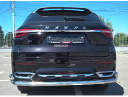 Защита заднего бампера угловая большая двойная d60/42 для Haval F7 (2019-2022)