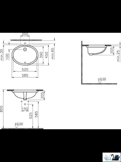 Раковина врезная снизу, 52 см, Vitra Arkitekt 6069B003-0012
