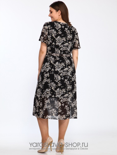 Шифоновое платье черного цвета с застежкой на навесные петли и пуговицы