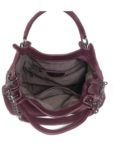(АРТИКУЛ: 10038/92) СУМКА ЖЕНСКАЯ БОЛЬШАЯ, НАТУРАЛЬНАЯ КОЖА, ТЕМНО-БОРДОВАЯ, С ЦЕПОЧКОЙ