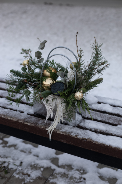 Новогодняя композиция в зеркальной сумке