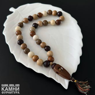 ЧЁТКИ микс деревянных бусин с кисточкой 12,8-13 мм (33 бусины), цена за штуку