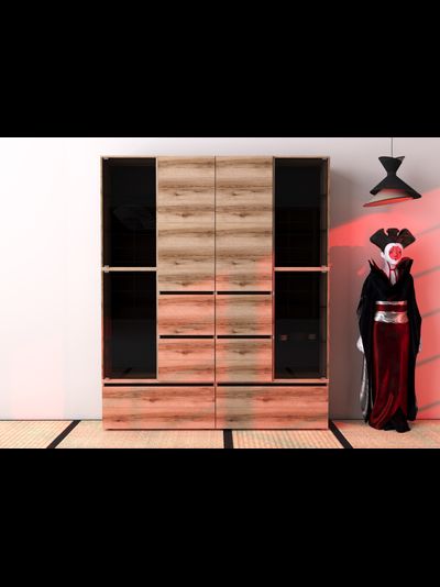 Берген тумба со стеклом Дуб делано/Венге