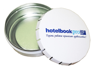 Click-Clack (Клик-клак), металлическая рекламная баночка с конфетками, круглая