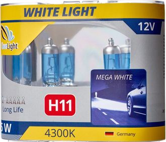 Автомобильные лампы галогенные комплект 2шт / H11 / 12V / 55W/WhiteLight/ Теплый белый свет 4300К