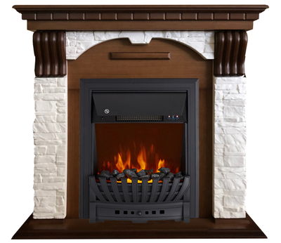 Электрокамин Дублин LO камень белый с очагом Aspen Black