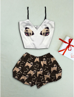 Шелковая пижама "Мопсы"