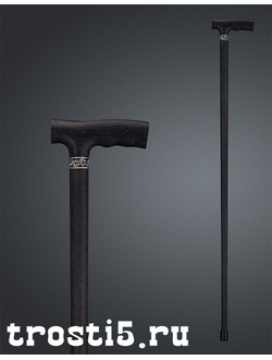 Черная красивая мужская трость ручной работы с кольцом и черной рукоятью