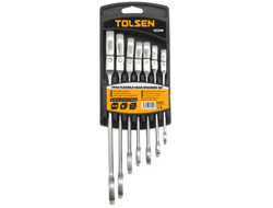 Набор комбинированных трещоточных ключей с шарниром, 8-19 мм, 7 предметов TOLSEN TT15259