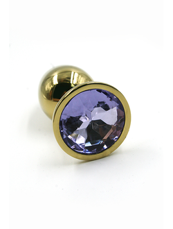 Маленькая анальная пробка с фиолетовым кристаллом - 7 см.