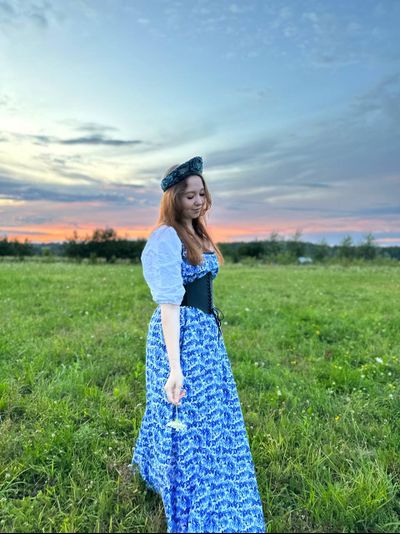 Косоклинный сарафан синий