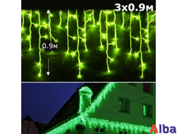 Бахрома 3*0.9 м ЗЕЛЕНЫЙ, мерцание IP 54