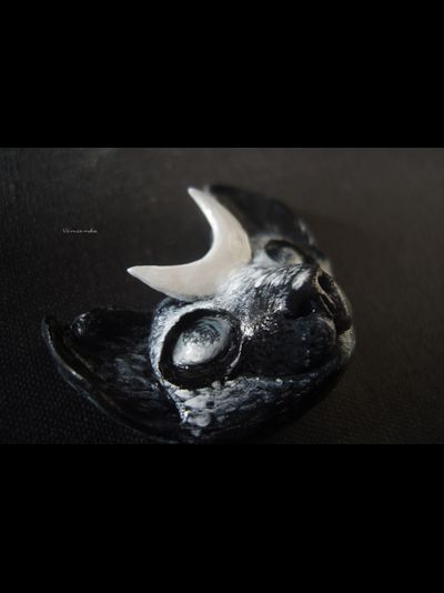 Необычная брошь в стиле фэнтези "Лунный котик - заклинатель звёзд"