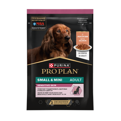 Pro Plan (Про План) Sensitive skin влажный корм для взрослых собак мелких пород с чувствительной кожей,  Лосось в соусе 85 г