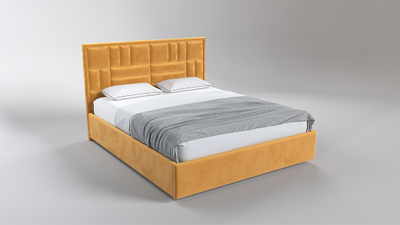 Современная дизайнерская кровать Тессера, мягкое высокое изголовье, стежка квадратами, фанера, усиленная металлом, с подъемным механизмом и бельевым ящиком