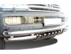 Защита переднего бампера тройная с защитой "акула" d 76/60/42 для Toyota Land Cruiser 100 (1998-2006)