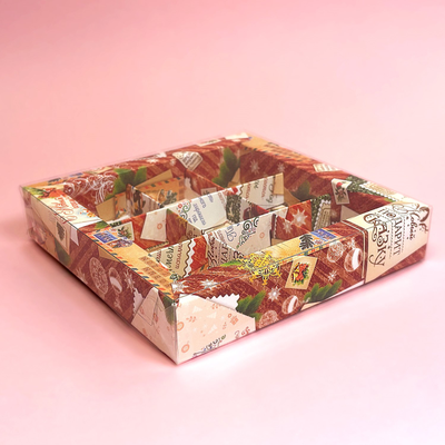 Коробка на 9 конфет с прозр. кр. (Новогодние открытки), 155*155*30мм