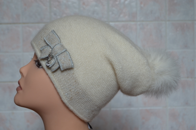 Шапка из альпака с помпоном Италия Визио Vizio 5266 белая