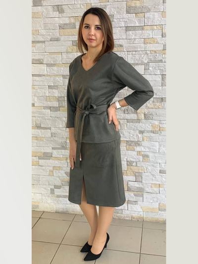 Джемпер 363-1024 / Юбка 357-1024 антрацит ЗАМША