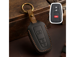 Чехол для ключа Toyota из натуральной кожи чёрного цвета с коричневой прострочкой